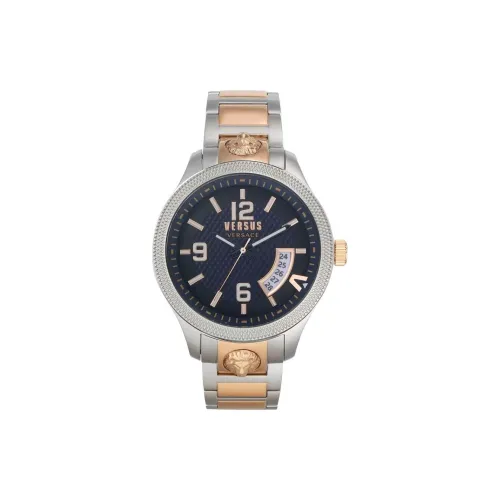 VERSUS Мужские часы Кварцевый механизм Ремешок из нержавеющей стали 44 мм Синий циферблат