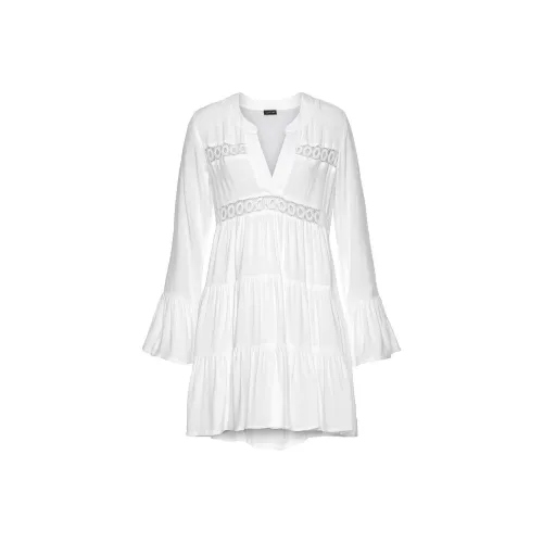 Victoria's Secret LASCANA Короткий V-образный вырез платье с рюшами длинный рукав белый