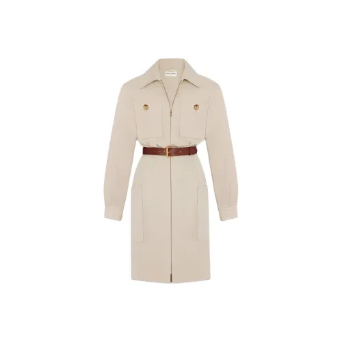 SAINT LAURENT Длинное платье с длинными рукавами женское хаки