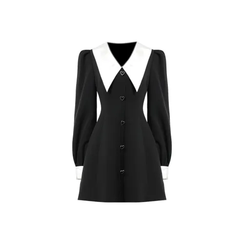 DPLAY Длинное платье с длинными рукавами женское черное и белое