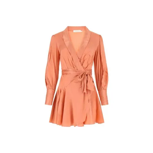 Zimmermann Длинное платье с длинными рукавами женское оранжевое