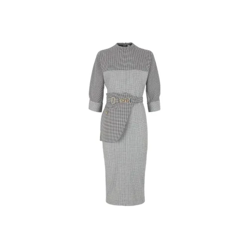 FENDI SS22 Длинное платье с длинными рукавами женское серое