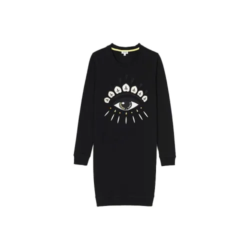 KENZO Черное Женское Длинное Платье с Рукавами