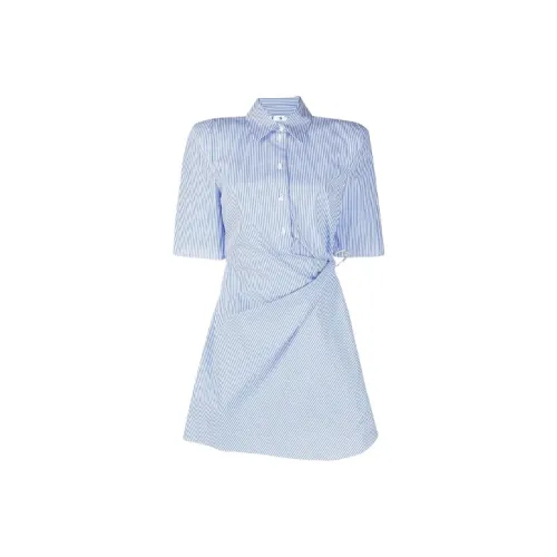 Off Белый SS21 Синий Женские Короткие Платья с Рукавами