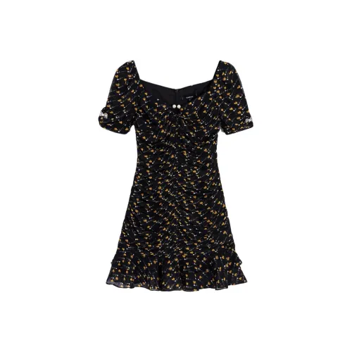 BEBE SS24 Короткий рукав Платье Женское Цветочное Черное