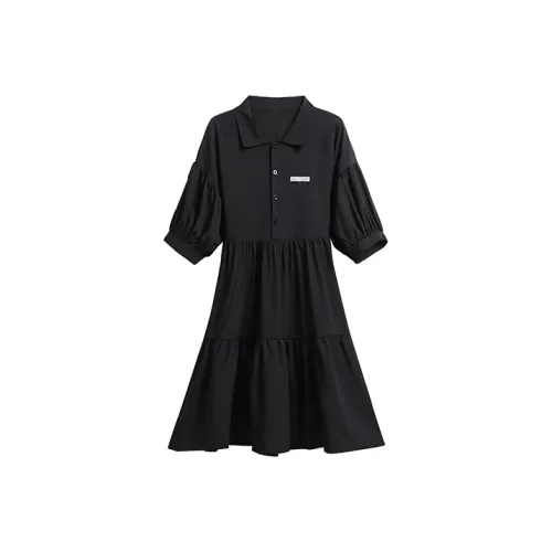 MOPB Короткий рукав Платье Женское Черное