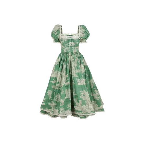 Selkie Коллекция FW24 Короткий рукав Платье Женское Кедр TOILE Зеленый Пасторальный Лайфстайл С принтом