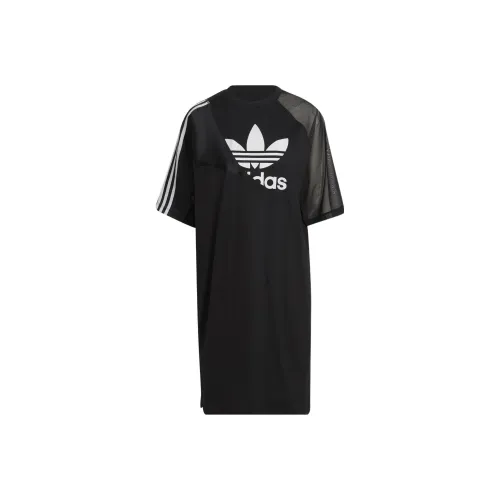 Adidas Черные Женские Платья с Коротким Рукавом