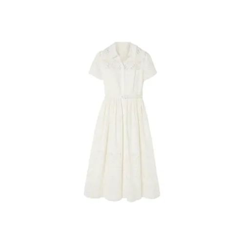 Self Портрет Короткий Рукав Платье Женское Белое