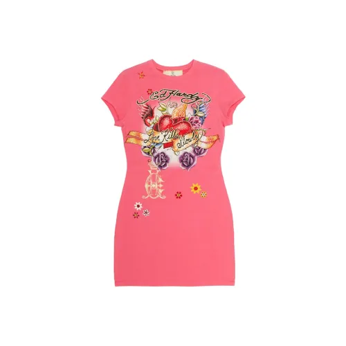 Ed Hardy Розово-вишневый E1OAW366 Женские Короткие Платья с Рукавами