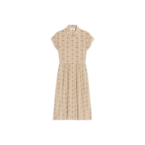 CELINE FW24 Короткое платье с короткими рукавами женское цвет ириски