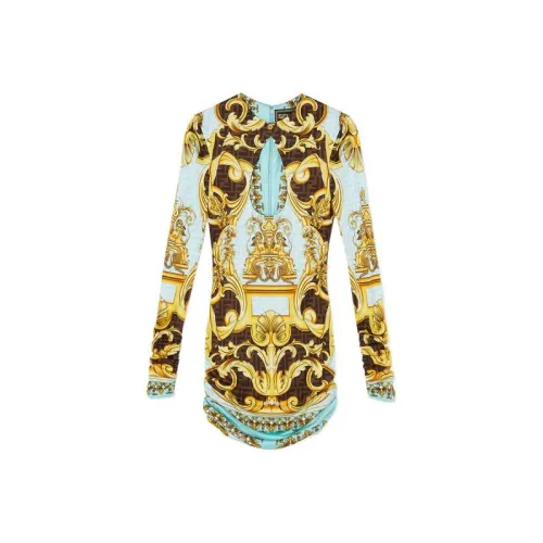 VERSACE x FENDI SS22 Длинное платье с длинными рукавами женское золотое