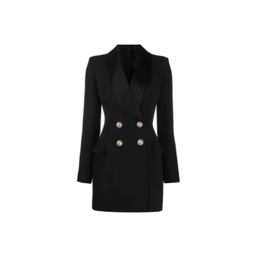 BALMAIN Черное Женское Длинное Платье с Длинными Рукавами