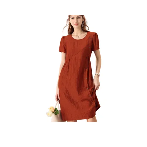 FENHONGMALI Короткий рукав Платье Женское Красное