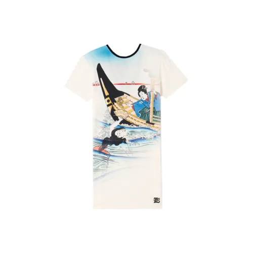 KENZO Экрю Женские Платья с Коротким Рукавом