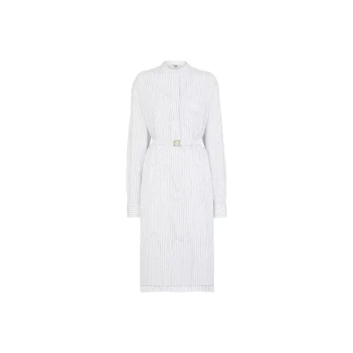 FENDI SS24 Длинное платье с длинными рукавами женское белое