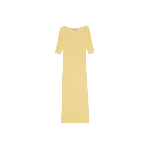 GANNI Светло-желтый Женские Короткие Платья с Рукавами