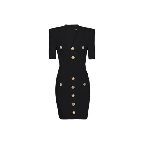 BALMAIN Черное Женское Короткое Платье с Рукавами