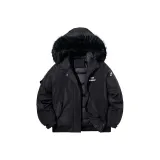 Черный хлопковый пуховик + черный меховой воротник