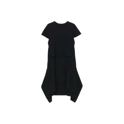 Yohji Yamamoto Черные Женские Короткие Платья с Короткими Рукавами