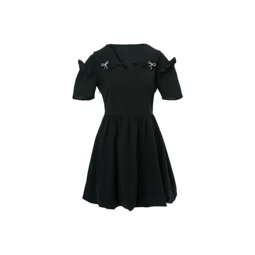 LOFT SHINE Черное Женское Короткое Платье с Рукавами