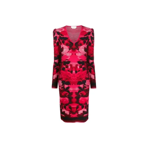 Alexander McQueen Red Женские Длинные Платья с Длинными Рукавами