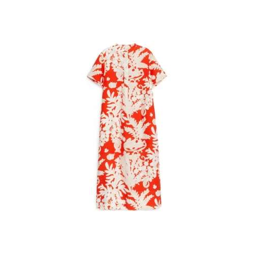 ARKET Короткое платье с короткими рукавами женское красное белое