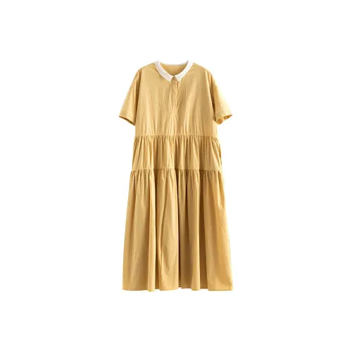 ZIMO Короткий рукав Платье Женское Светло-желтое