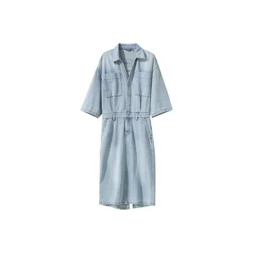 AMII Короткий рукав Платье Женское Светлый деним