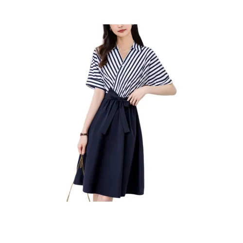 Wbwq Короткий рукав Платье Женское Многоцветные полосы