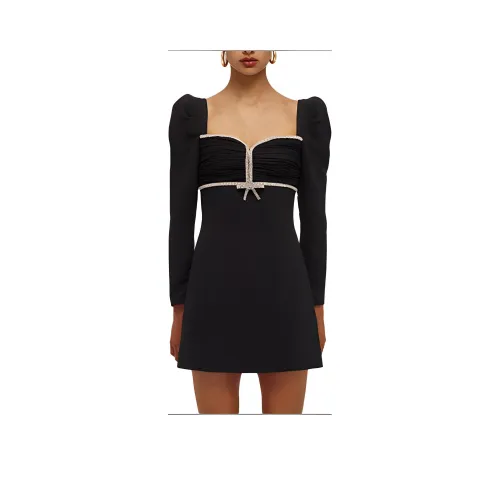 Self Портрет Черный Женские Длинные Платья с Рукавами