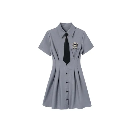 9 Кошка Лакомства Палочки Короткий рукав Платье Женское Серое