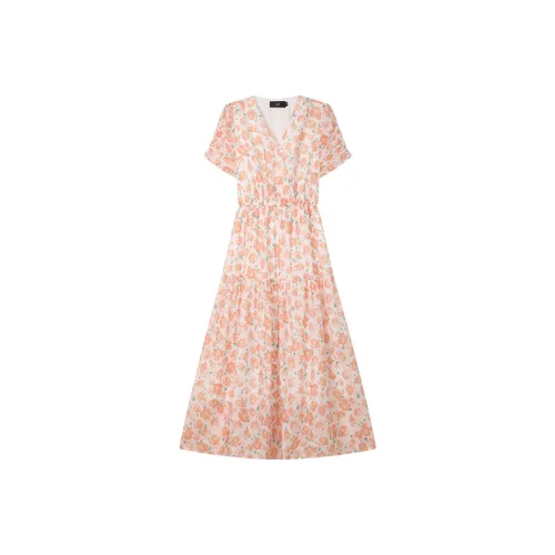 LOUISY AO Короткий рукав Платье Женское Оранжевый Цветок