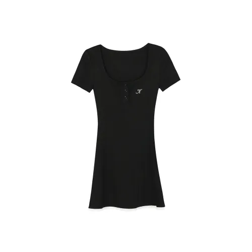 KTDA Black Женские Короткие Платья с Рукавами