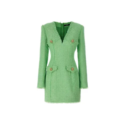 BALMAIN Длинное платье с длинными рукавами женское зеленое