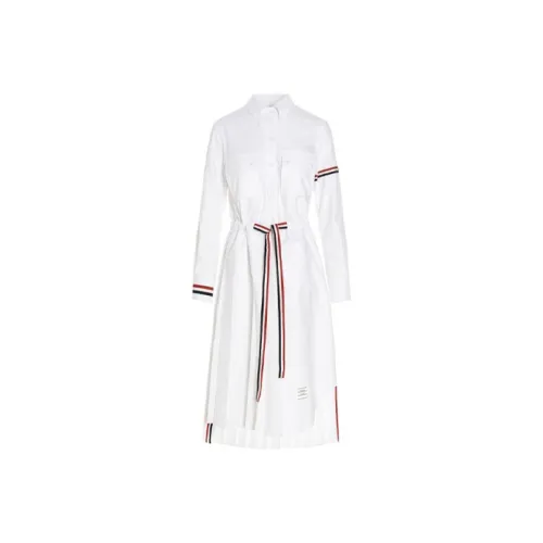 THOM BROWNE Белое Женское Длинное Платье с Рукавами