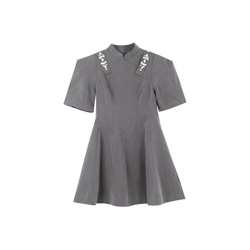 Leather Cat A Линия Юбка Платье Серый