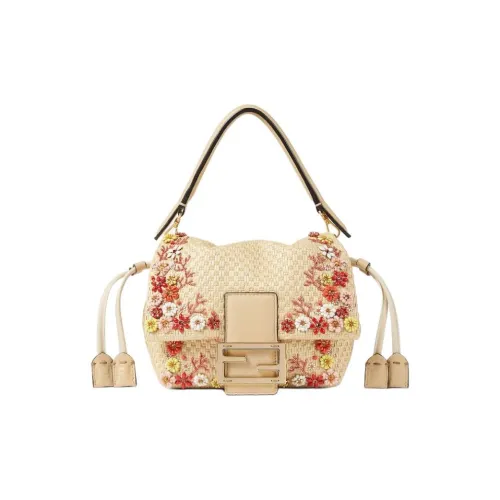 FENDI Baguette Ткань Сумка через плечо Сумка Маленькая Женская Бежевая