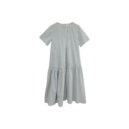 DEER AND FLYER Сине-белые полоски Женские Короткие Платья с Рукавами