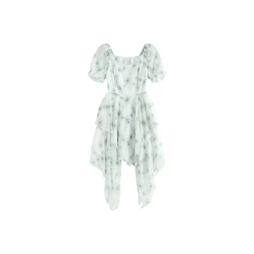 9 Кошка Лакомства Палочки Короткий рукав Платье Женские Зеленый