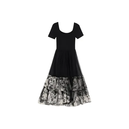 DEAR DEER PUFF Короткий рукав Платье Женское Черное