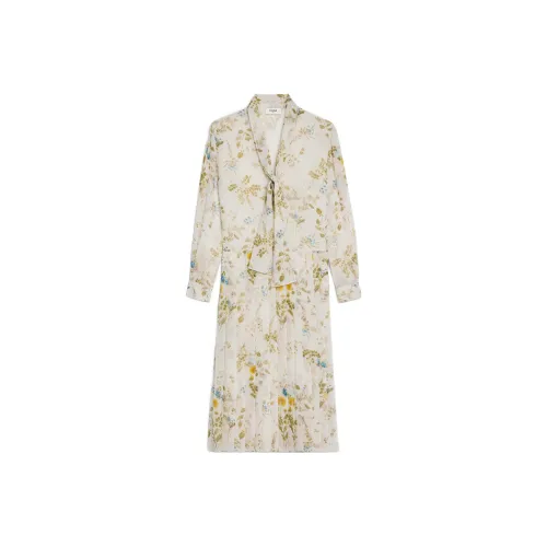 CELINE Желтые Женские Длинные Платья с Рукавами