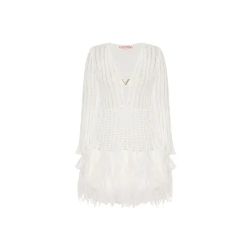 Valentino SS25 Длинное Платье с Длинными Рукавами Женское Белое