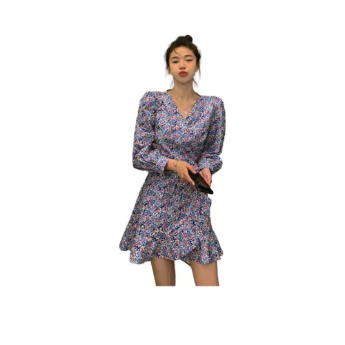 PASSCODIO Длинное платье с длинными рукавами женское синее