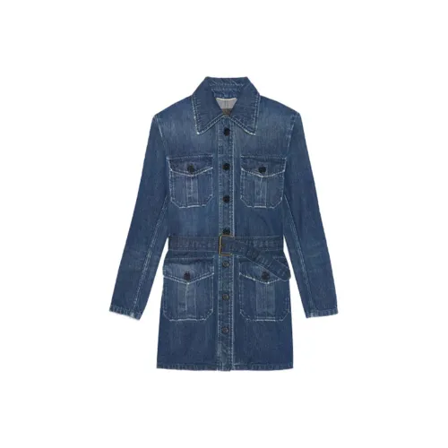 SAINT LAURENT Длинное платье с длинными рукавами женское темно-синий