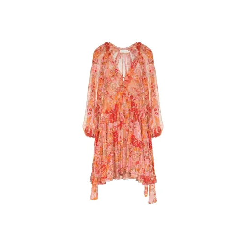 Zimmermann Red Женские Длинные Рукава Платья