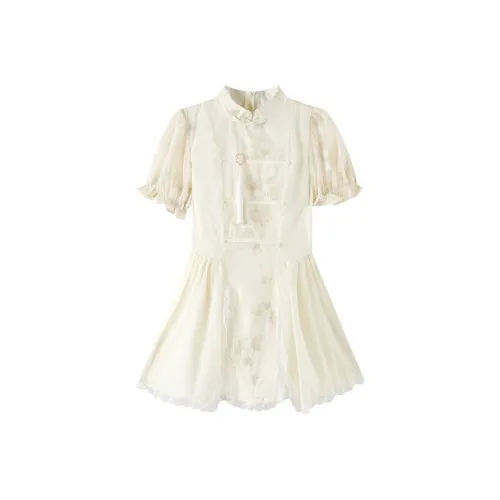 SKYA Короткий рукав Платье Женское Экрю