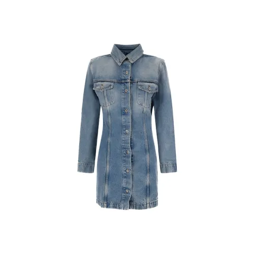 Off Белый FW21 Светло-синий Женские Длинные Платья с Рукавами