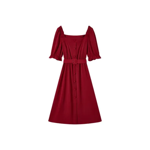 EICHITOO Red 51 Женские Короткие Платья с Рукавами
