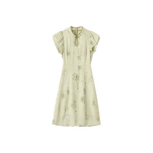Mapping Короткий рукав Платье Женское Зеленое